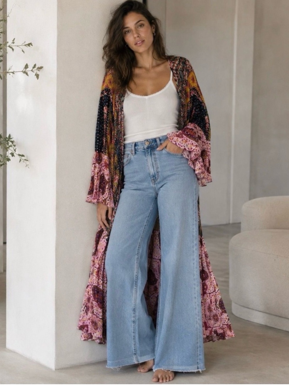 ⚜️ UMGEE floral bohemian duster kimono sz L